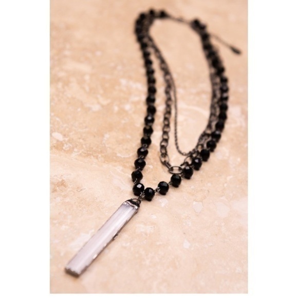 Natural Stone Multi Strand Boho Necklace w/Glass Pendant - Picture 2 of 3